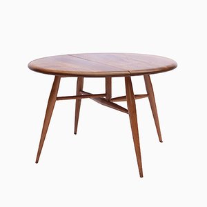 Vintage Drop Leaf Round Coffee Table attributed to Ercol, 1960s