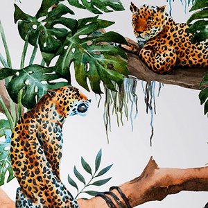Carta da parati Leopardi su albero di Chiara Mennini per Midsummer-Milano