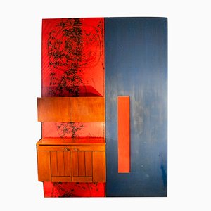 Italian Wooden Mobile Wall Unit with Bar Cabinet Decorated with Boiserie, 1958