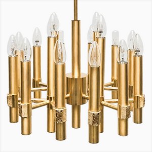 Brutalistischer Kronleuchter aus Messing mit 16 Armen von Angelo Brotto für Esperia, Italien, 1960er