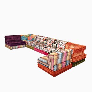Mah Jong Modular Sofa in Satin, Velvet and Cotton by H. Hopfer for Roche Bobois feat. Missoni, 2000s. Set of 21