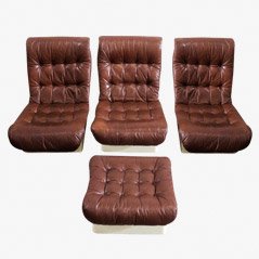 Lounge Chairs with Ottoman from Airborne, France, 1970s, Set of 4