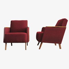 Vintage Burgundy Arm Chairs, 1960s, Set of 2