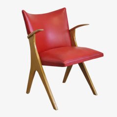 Chaise Vintage en Skaï Rouge, 1950s