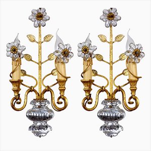 Gilded Metal and Crystal Wall Lamps from Maison Bagues, 1960s, Set of 2
