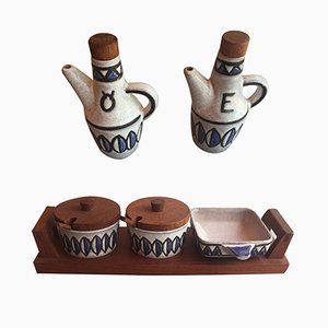 Ceramic & Teak Condiments Set from Ari Form, 1960s, Set of 8