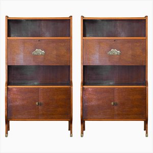 Mid-Century Holz Sideboards mit Messingdetails und Dekorationen, 2 . Set
