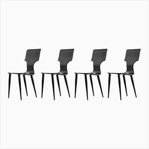 Sedie in legno laccato nero di Atelier Fornasetti, anni '60, set di 4