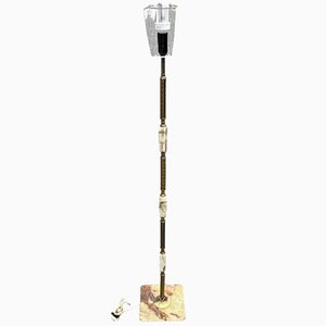 VNTG Floor Lamp in Brass and Green Marble, 1950s