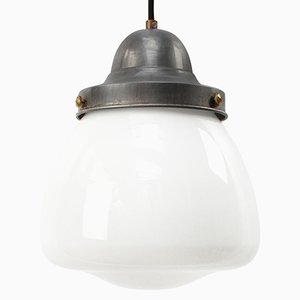 Lampe à Suspension Vintage en Verre Opalin Blanc