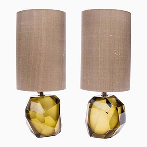 Tobacco Murano Glass Rock Table Lamps, Set of 2