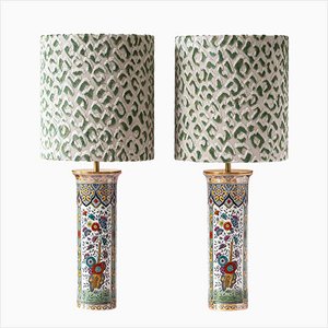 De Sphinx Delft Table Lamps, New Leopard Print Lampshades, Set of 2