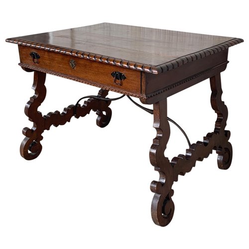 Antique Spanish Walnut Desk with Lyre Legs, Circa 1900