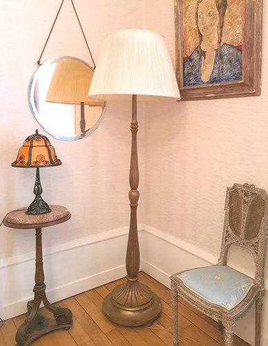 Art Deco Patinated Gold Leaf Floor Lamp, Old Fashioned Wood Floor Lamps