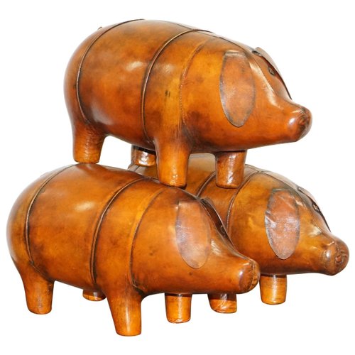 Brown Leather Pig Footstool For At, Leather Pig Footstool