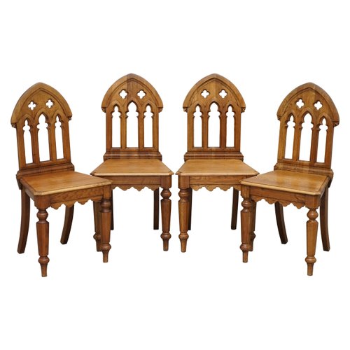 Vintage Gothic Steeple Back Dining Chairs Set of 4 for sale at Pamono