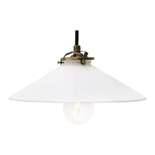 French Brass Pendant Lamp With White, Hanging Light Fixture Milk Glass Shade