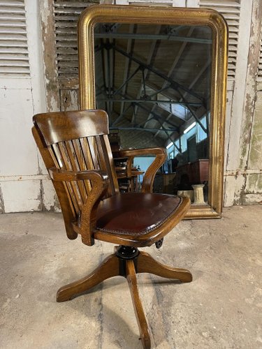 Antique Oak Leather Captain S Desk, Wood And Leather Desk Chair Uk
