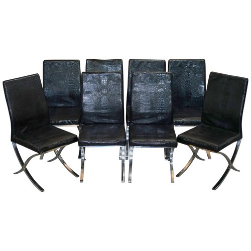Chrome Black Faux Crocodile Leather, How To Recover Faux Leather Dining Chairs