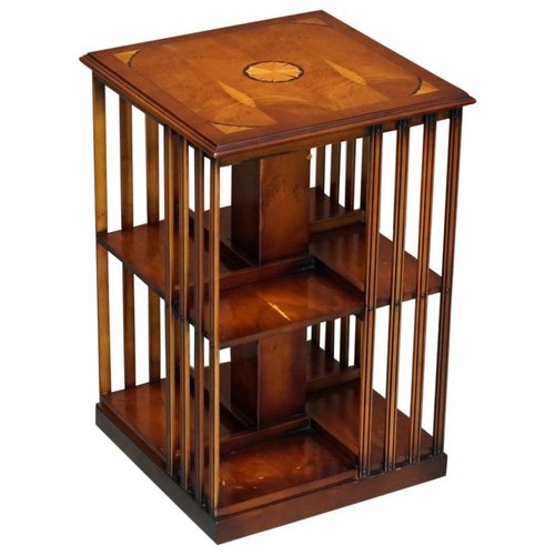 Burr Yew Satinwood Revolving Bookcase, Round Bookcase End Table