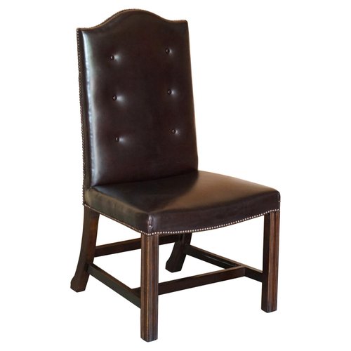 Oned Occasional Desk Chair In Brown, George Leather Dining Chair Tufted Nailhead Trim