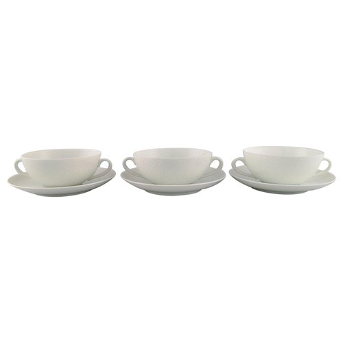 White Bouillon Cups with Saucers by Axel Salto for Royal Copenhagen