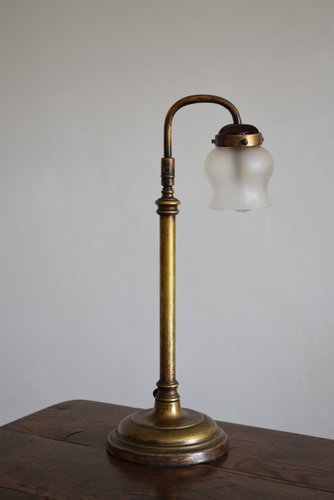 Antique Brass Table Lamp With Frosted, Bronze And Glass Frosted Table Lamp