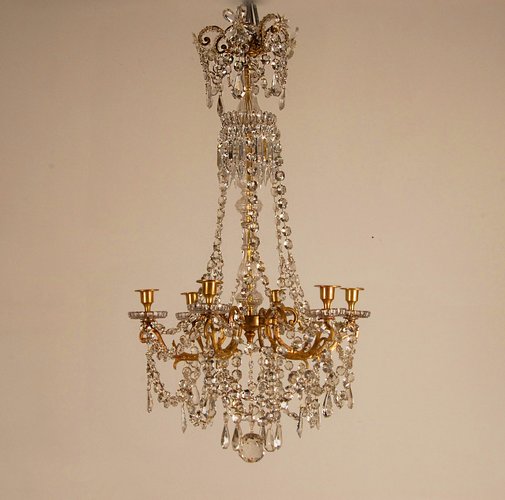 French Napoleonic Beaded 6 Light Candle, Crystal Real Candle Chandelier Lighting