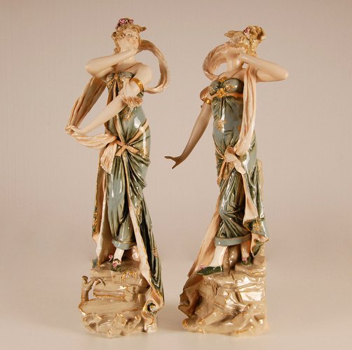 Austrian Art Nouveau Porcelain Figures, Set of 2 for sale at Pamono