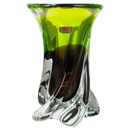 Vase en verre Joska irisé rose violet irisé soufflé à la