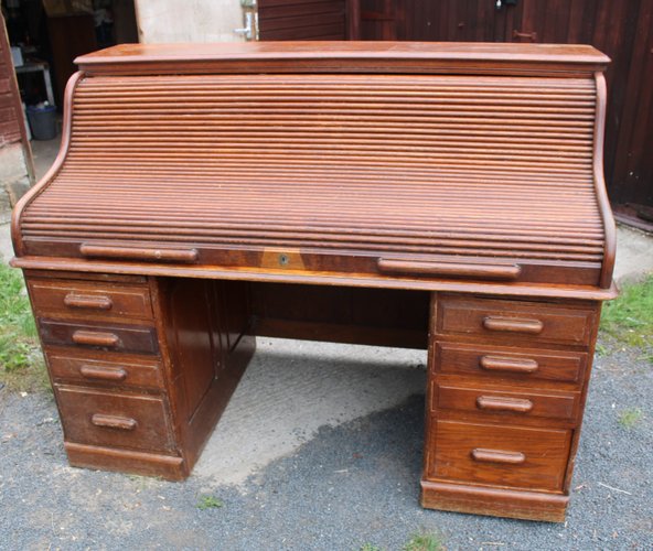 Large Antique Oak Style Rolltop Desk, Antique Oak Roll Top Desk Value