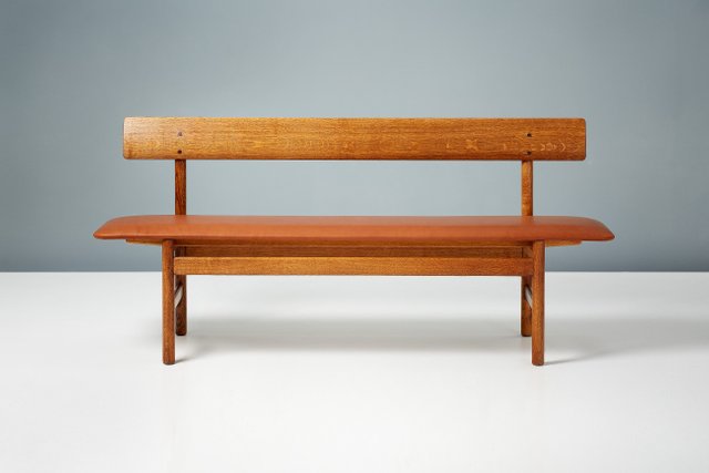 Leather Bench By Borge Mogensen 1950s, Vintage Leather Bench Seat