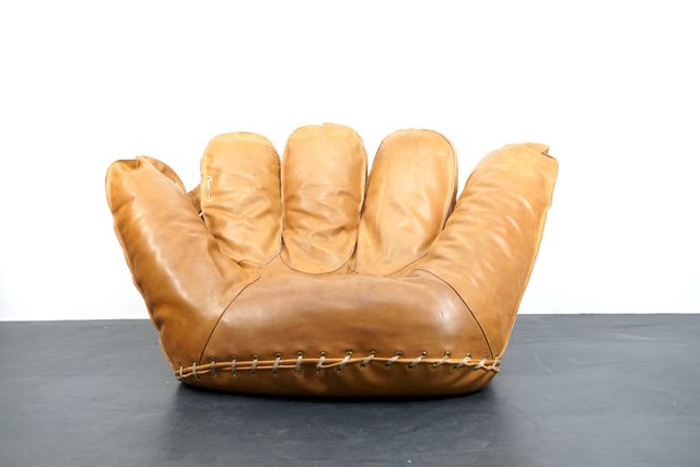 Lounge Chair In Cognac Leather By, Leather Joe Baseball Glove Chair