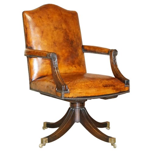 Vintage Brown Leather Oak Framed, Vintage Brown Leather Office Chair