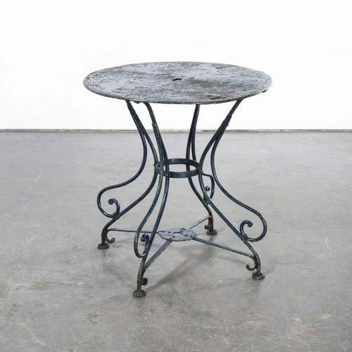 French Blue Round Metal Garden Table, Black Metal Garden Table Round