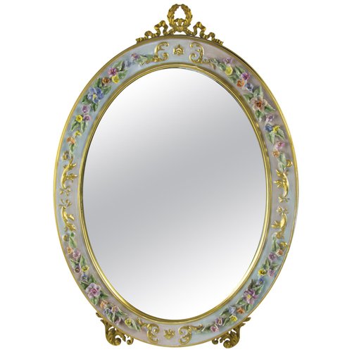 Oval Table Mirror with Porcelain Frame for sale at Pamono