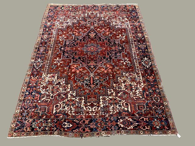 Antique Red Brown Blue Wool Oriental Hand Made Heriz Carpet for sale at ...