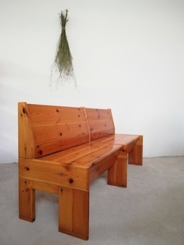 Brutalist Solid Pine Wood Bench 1970s for sale at Pamono