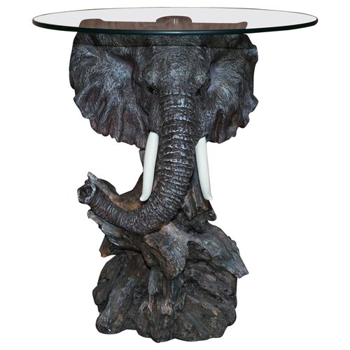 Hand Painted Elephant s Head Side Lamp Table for sale at Pamono