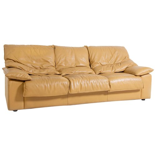 Vintage Italian Three Seat Sofa In, Camel Colored Leather Sectional