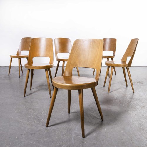 French Blonde Beech And Bentwood Dining Chairs Mondor From Baumann 1950s