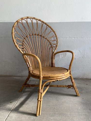 Italian Mid Century Modern Bamboo Peacock Armchair for sale at Pamono