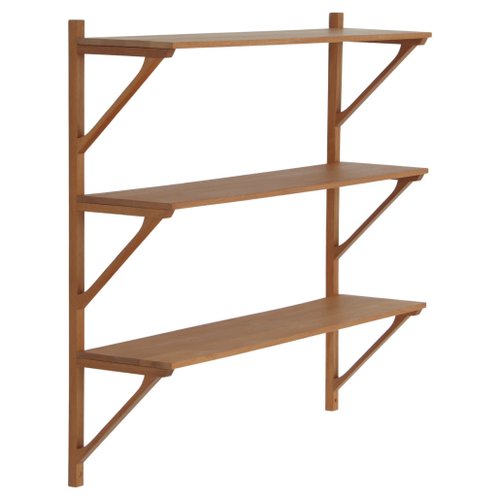 Danish Modern Oak Wall Shelving System, Wooden Wall Shelf System