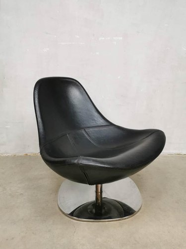 Sedia girevole in pelle nera di Ikea in vendita su Pamono