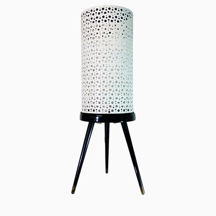 Silver perforated metal floor outlet lamp