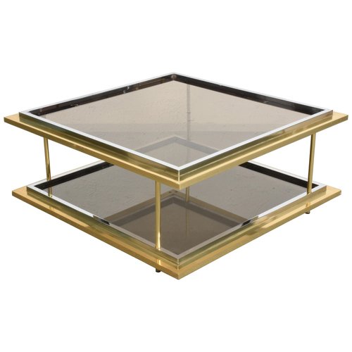 Mid-Century Italian Silvered Metal, Brown Fabric and Acrylic Glass Tray  from Gucci, 1969 for sale at Pamono