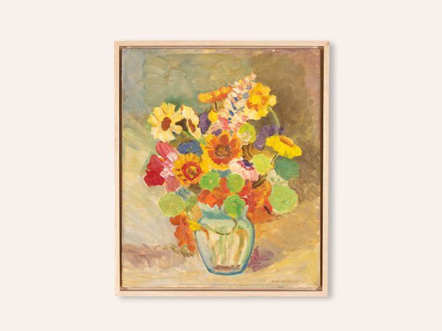 Ancienne Tapisserie Murale Allemande – Bouquet De Fleurs – 24x18 Pouces – Vintage