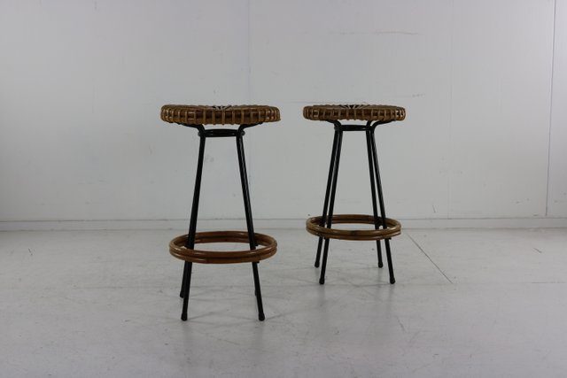 Dutch Rattan Bar Stools From Rohé, Counter Height Cane Bar Stools