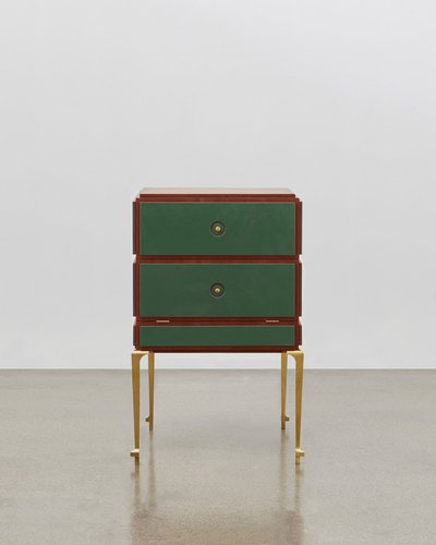 PH Small Drawer Chest with Brass Legs Mahogany Veneer Green