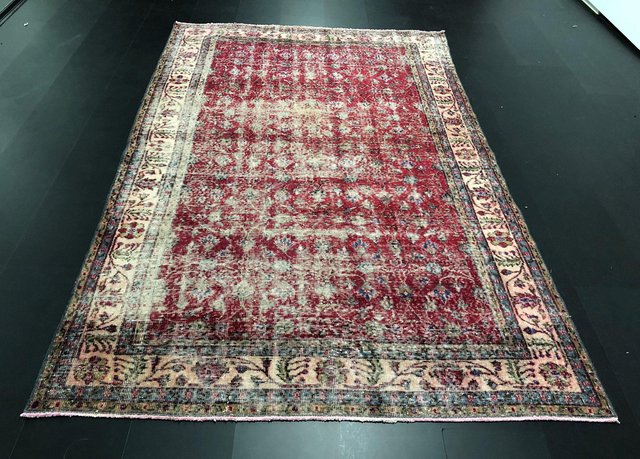 Vintage Turkish Red Faded Rug for sale at Pamono